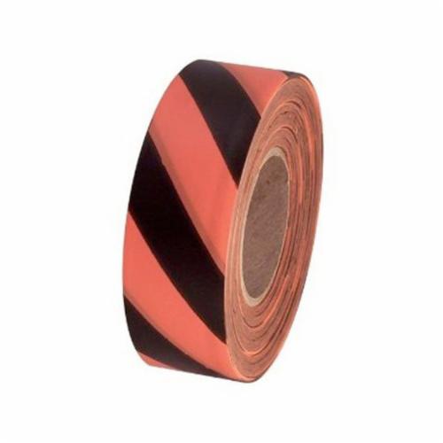 TAPE FLAGGING FLUOR ORG/BLK STRIPE PVC