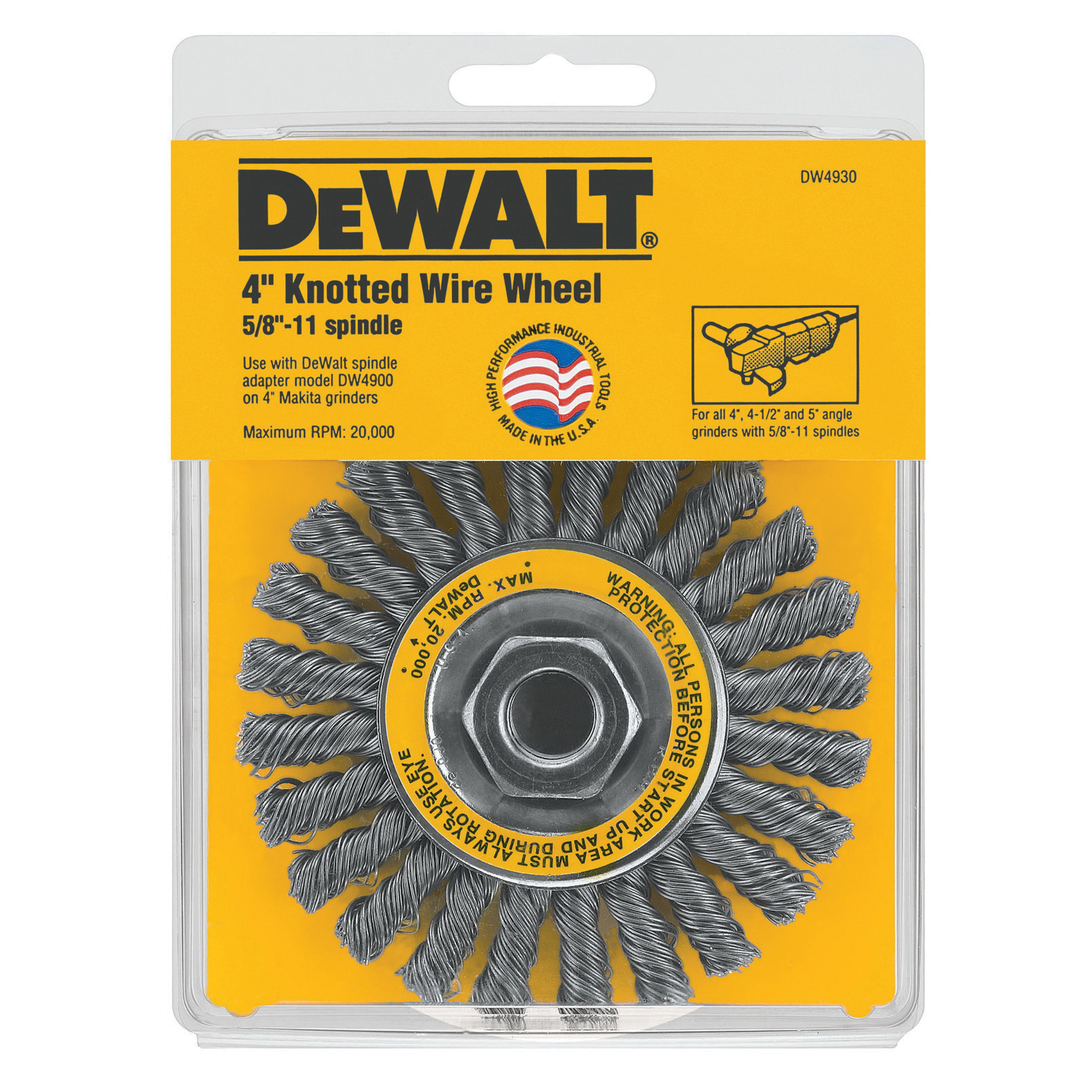 BRUSH WHL W 4IN 1/2IN 0.02IN TW W 5/8-11