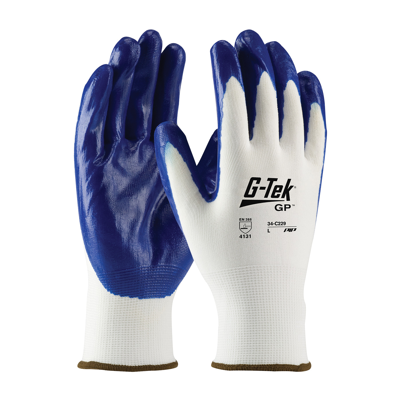 GLOVES GP CTD L NITRILE NYL BL/WHT NYL