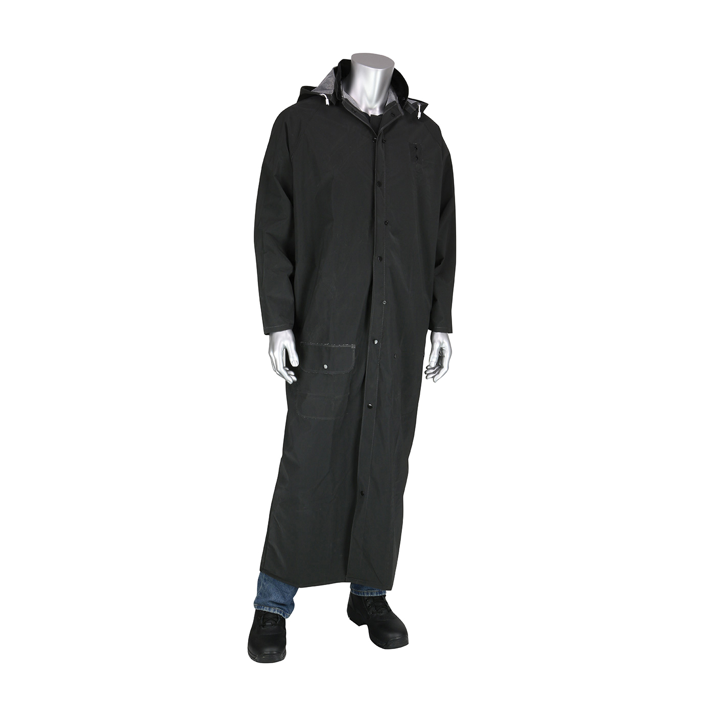 COAT RAIN DUSTER UNISEX 2XL BK 60IN SNAP