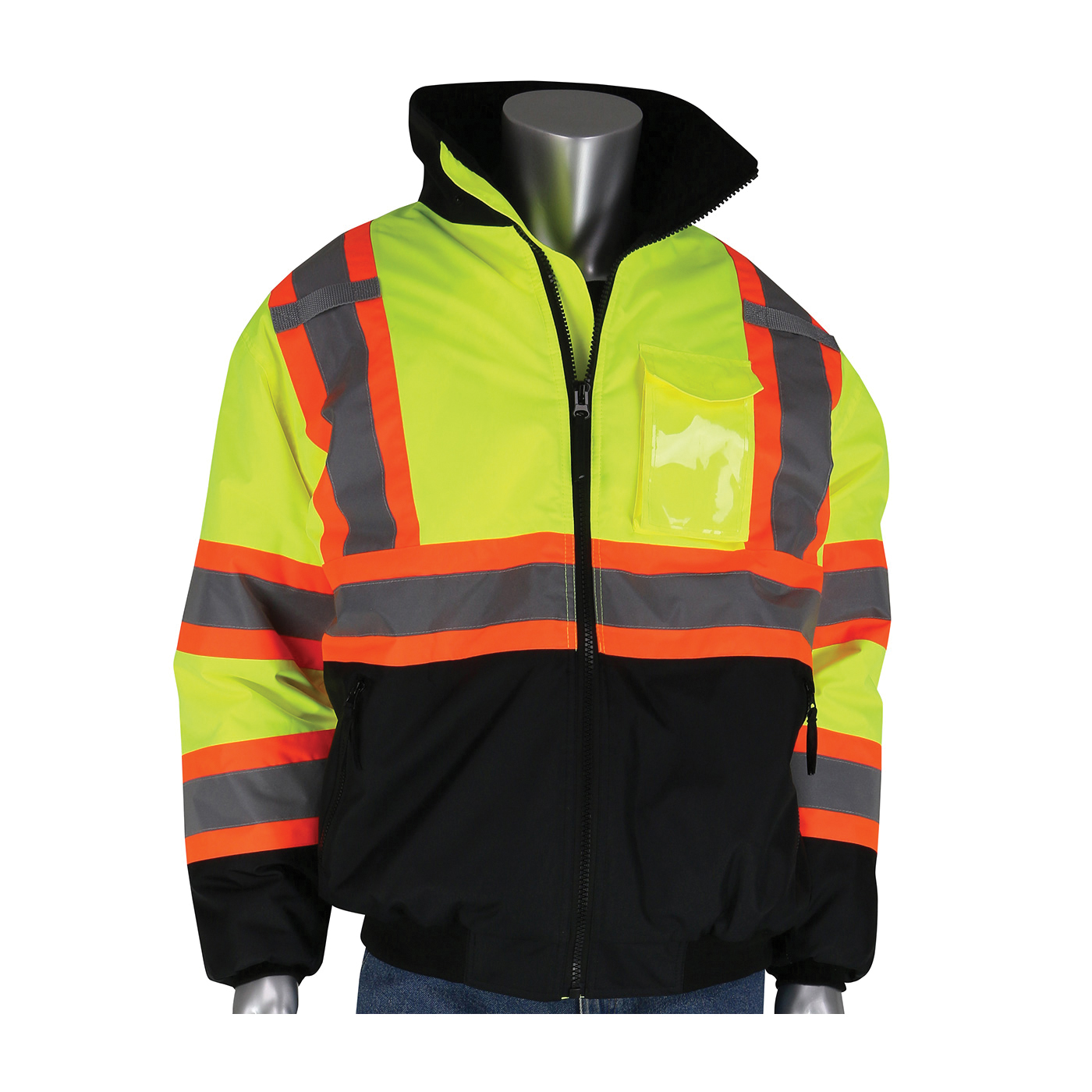 JACKET B BK/HI-VIZ LIME YEL 300D POLYEST
