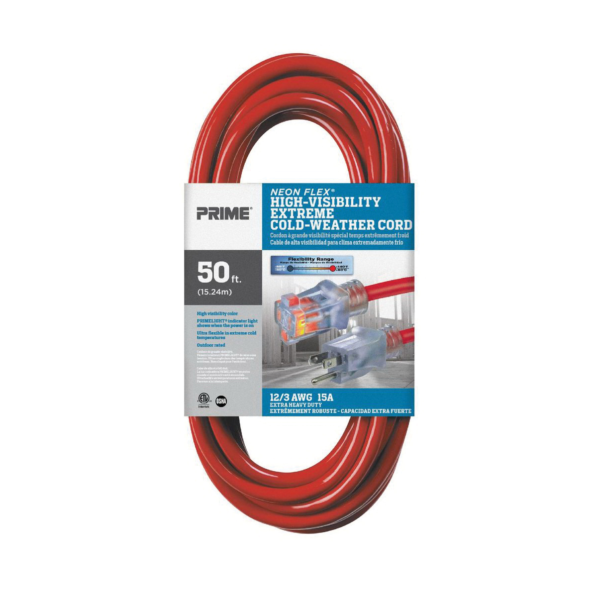 CORD EXT 125 V 15 A 1875 W 12/3AWG 50FT