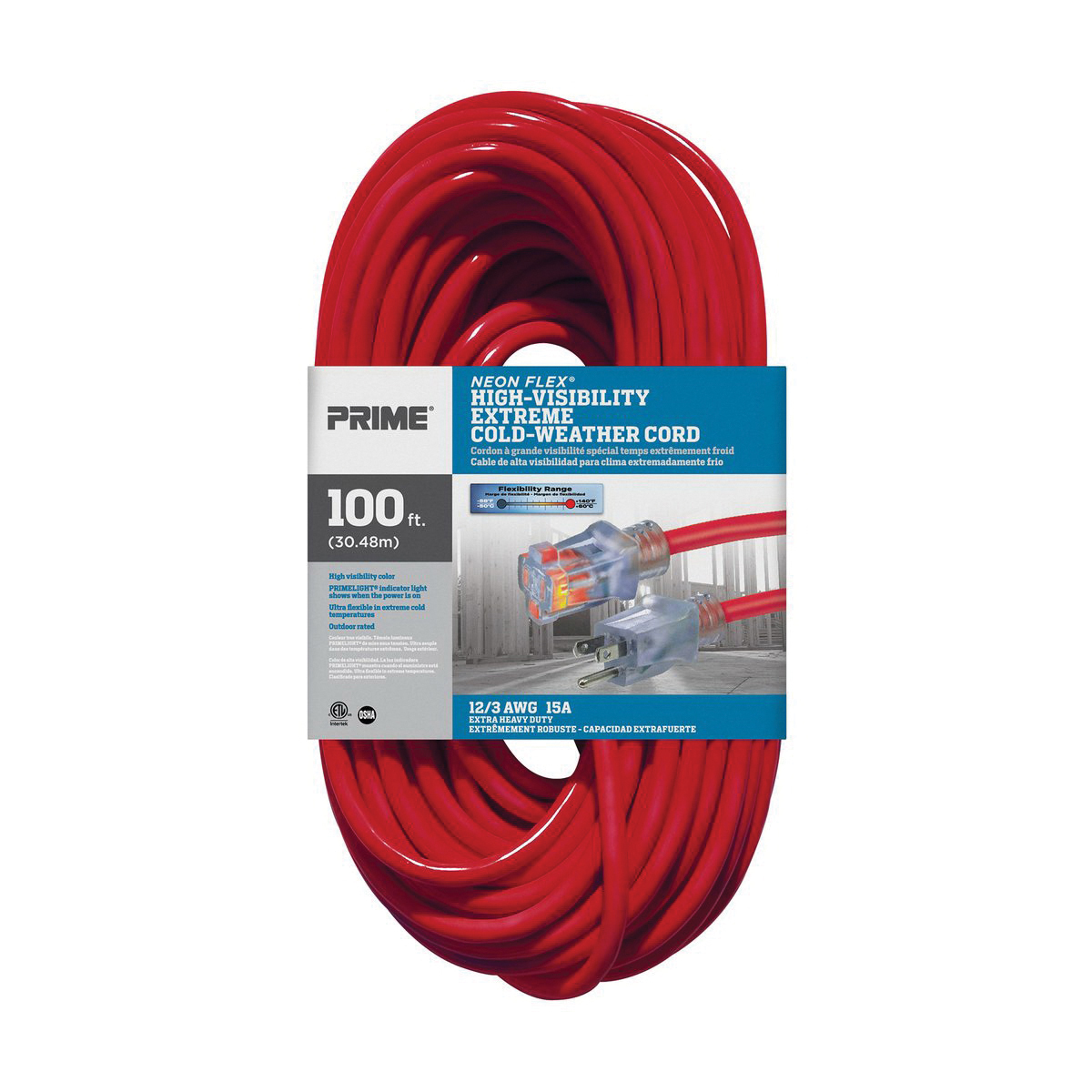 CORD EXT 125 V 15 A 1875 W 12/3AWG 100FT