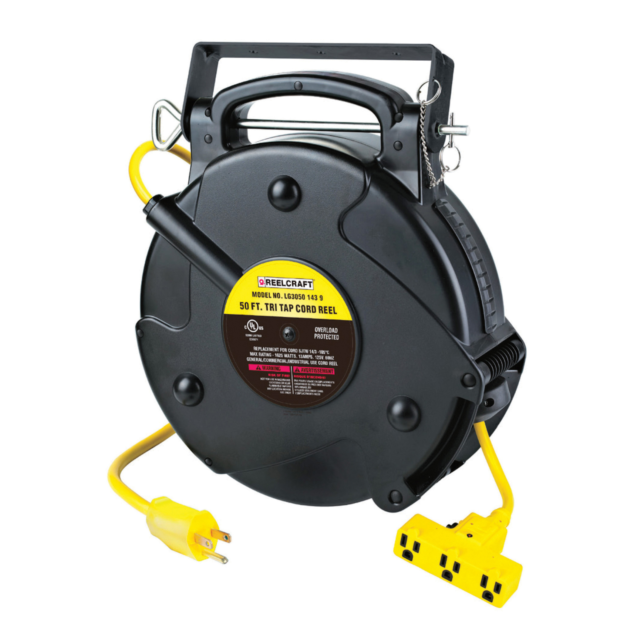 REEL CORD PWR 125VAC 15A 40FT 12AWG 3 BK