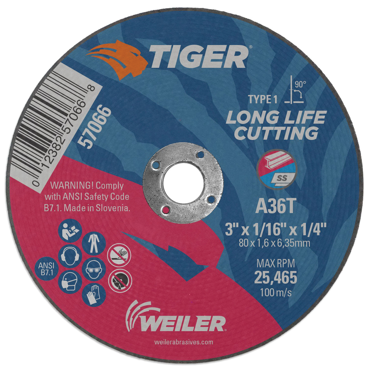 WHEEL CTG 3IN 1/16IN 1/4IN 36 AL OXD T